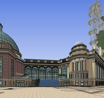 欧式新古典办公楼草图大师模型，新古典办公楼sketchup模型免费下载