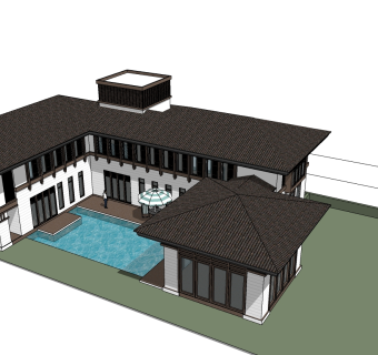 中式风格别墅su模型，别墅sketchup模型下载