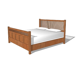 现代实木双人床免费su模型，双人床草图大师模型下载