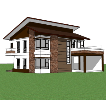 现代简约风格别墅草图大师模型，别墅SU模型下载