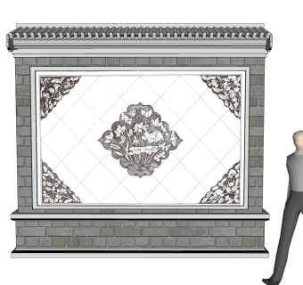 中式照壁迎门墙sketchup模型下载