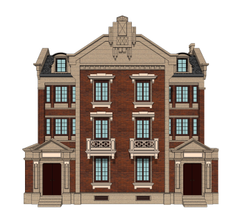 中式联排别墅su模型，别墅skp模型下载