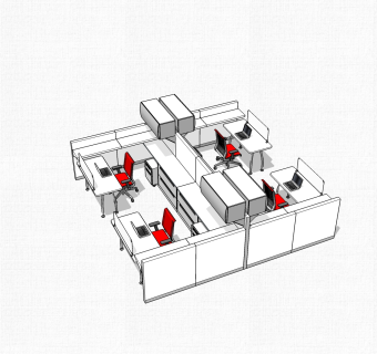 现代屏风办公桌sketchup模型，办公桌su模型，办公桌草图大师素材下载