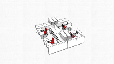 现代屏风办公桌sketchup模型，办公桌su模型，办公桌草图大师素材下载