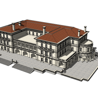 欧式酒店外观草图大师模型，酒店外观sketchup模型免费下载