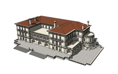 欧式酒店外观草图大师模型，酒店外观sketchup模型免费下载