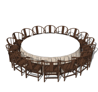 新中式宴会餐桌椅免费su模型下载、新中式宴会餐桌椅草图大师模型下载