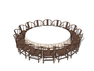新中式宴会餐桌椅免费su模型下载、新中式宴会餐桌椅草图大师模型下载