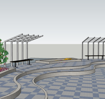 现代户外广场景观su模型下载、广场景观草图大师模型下载