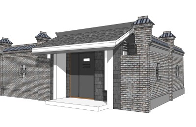 中式院门院墙草图大师模型，院门院墙sketchup模型免费下载