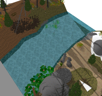 自然风沿河景观草图大师模型，沿河景观sketchup模型免费下载