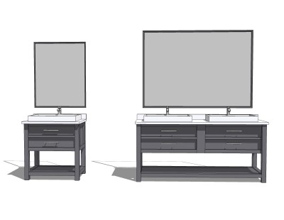 现代浴室柜洗手台sketchup模型，浴室柜架草图大师模型下载