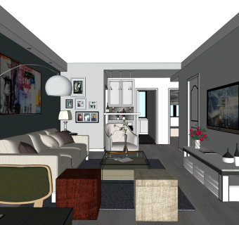 现代简约客厅免费su模型草图大师文件下载