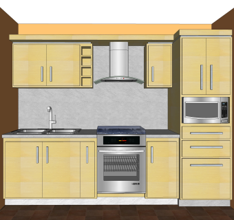 现代一字形橱柜su免费模型，厨房柜草图大师模型下载