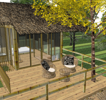简约竹屋草图大师模型，竹屋sketchup模型下载