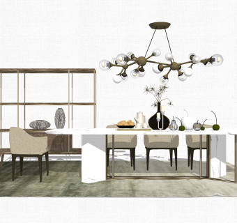 现代简约餐桌椅su模型，餐桌椅sketchup模型下载