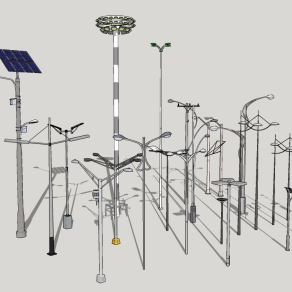 现代交通路灯组合草图大师模型，交通路灯组合sketchup模型下载