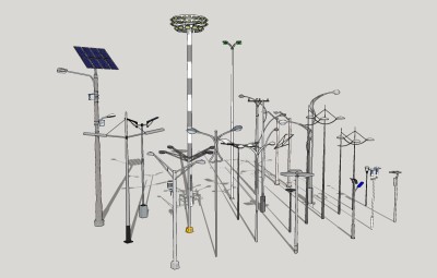 现代交通路灯组合草图大师模型，交通路灯组合sketchup模型下载