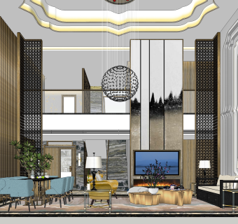 客餐厅草图大师模型，家装SU模型下载