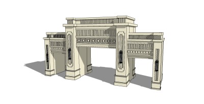 欧式入口大门skp文件下载，入口大门SU模型分享