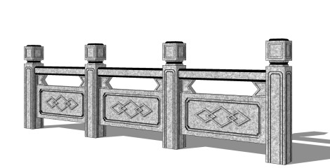 中式石材护栏免费su模型，栏杆skb文件下载
