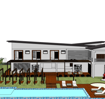 新中式别墅草图大师模型，别墅泳池su模型下载