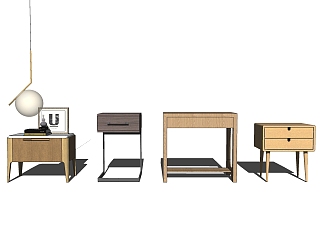 北欧实木床头柜su模型，实木床头柜sketchup模型下载