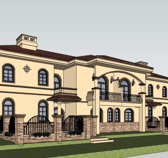 欧式连排别墅su模型免费下载，sketchup别墅草图大师模型