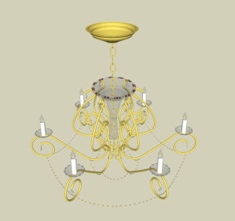  欧式金属多头吊灯草图大师模型，吊灯sketchup模型下载