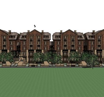 欧式联排别墅SU模型，联排别墅SKP模型下载