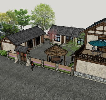 现代农村自建别墅草图大师模型集下载