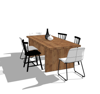 现代餐桌椅免费su模型，餐桌椅草图大师模型下载