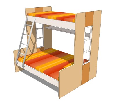 现代高低床铺草图大师模型，儿童床SU模型下载