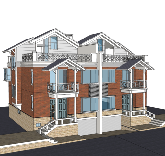 现代独栋别墅草图大师模型下载，独栋别墅sketchup模型