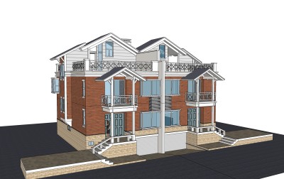 现代独栋别墅草图大师模型下载，独栋别墅sketchup模型