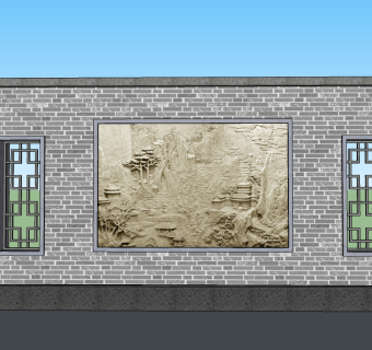 中式景观墙草图大师模型，景墙sketchup模型skp文件模型下载