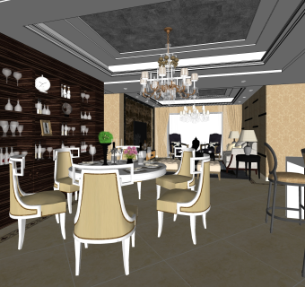 轻奢欧式客餐厅免费su模型草图大师文件下载