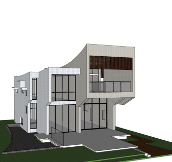 现代简约欧式别墅外观草图大师模型，SU模型免费下载