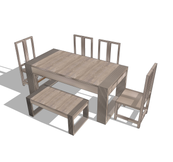 现代实木餐桌椅su模型，实木饭桌草图大师下载