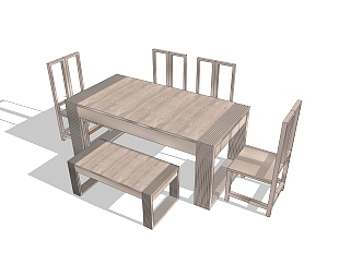 现代实木餐桌椅su模型，实木<em>饭桌</em>草图大师下载