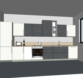 现代一字形橱柜su免费模型，厨房柜草图大师模型下载