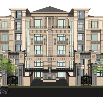 现代酒店式独栋别墅草图大师模型下载，独栋别墅sketchup模型