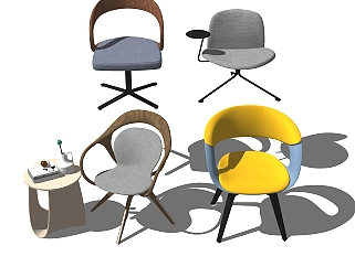 北欧休闲单椅组合草图大师模型，休闲单椅sketchup模型下载