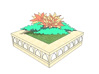 现代方形树池skb模型分享，<em>树池坐凳</em>草图大师模型下载