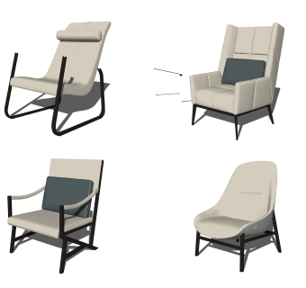 现代皮革休闲椅组合草图大师模型，休闲椅sketchup模型下载