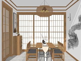 新中式茶室su模型，茶室草图大师模型下载