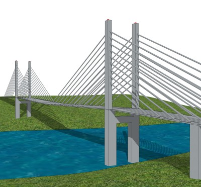 悬索桥设计草图大师模型下载，sketchup悬索桥su模型分享