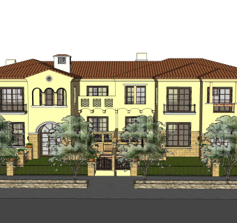 欧式联排别墅SU模型，联排别墅SKP模型下载