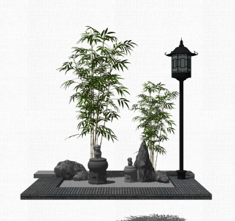 中式枯山水园艺小品草图大师模型，室外造型景观设计sketchup模型免费下载