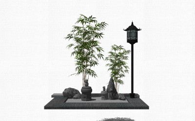 中式枯山水园艺小品草图大师模型，室外造型景观设计sketchup模型免费下载